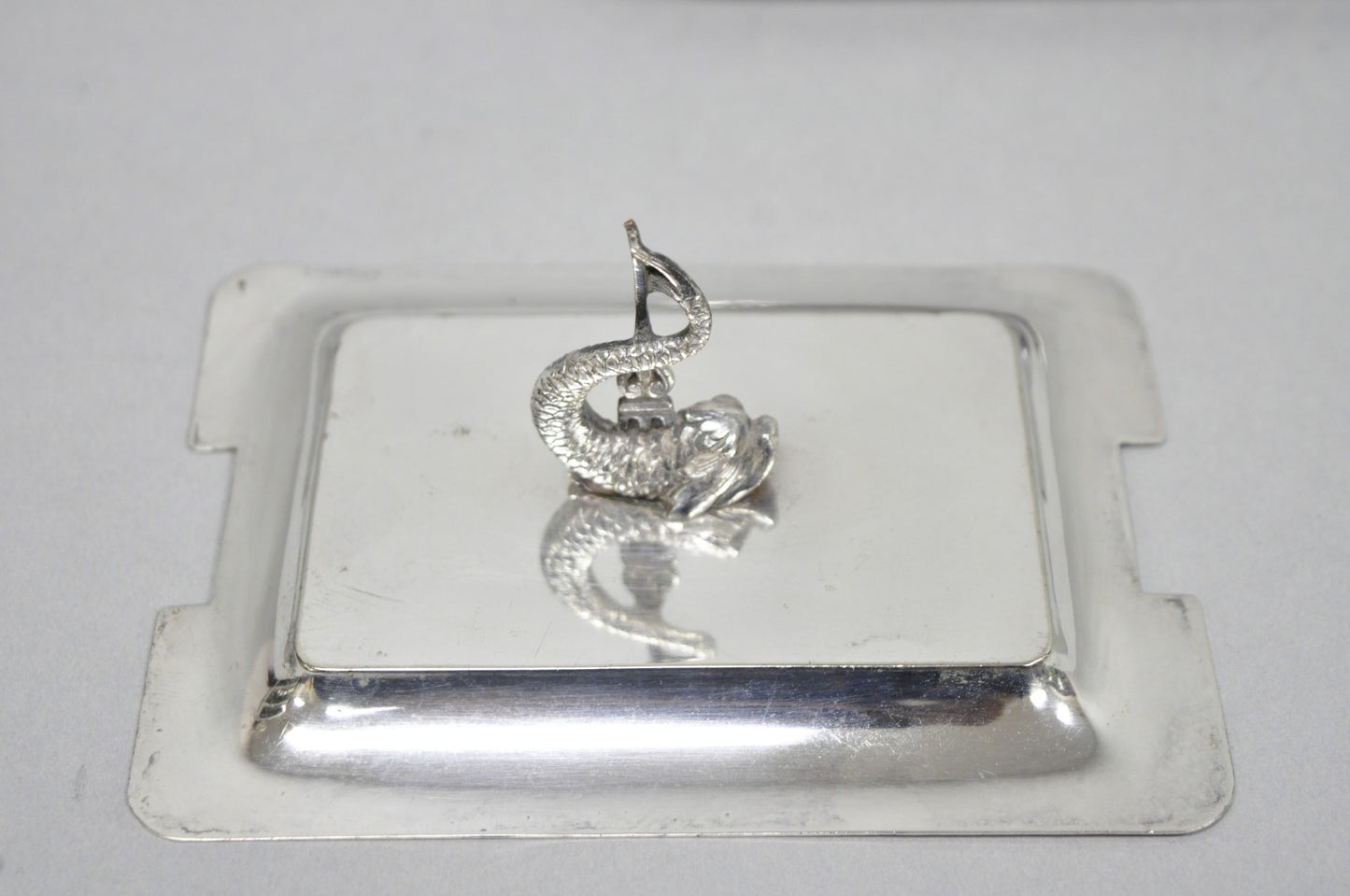 Antique English Regency Silver Plated Serpent Dolphin Desk Dish Note Holder