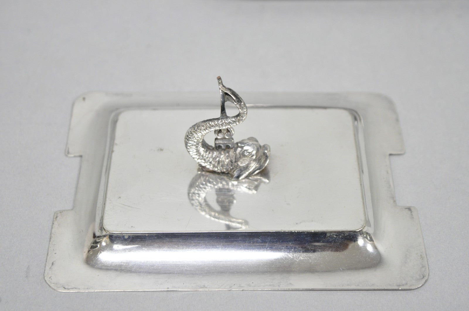 Antique English Regency Silver Plated Serpent Dolphin Desk Dish Note Holder