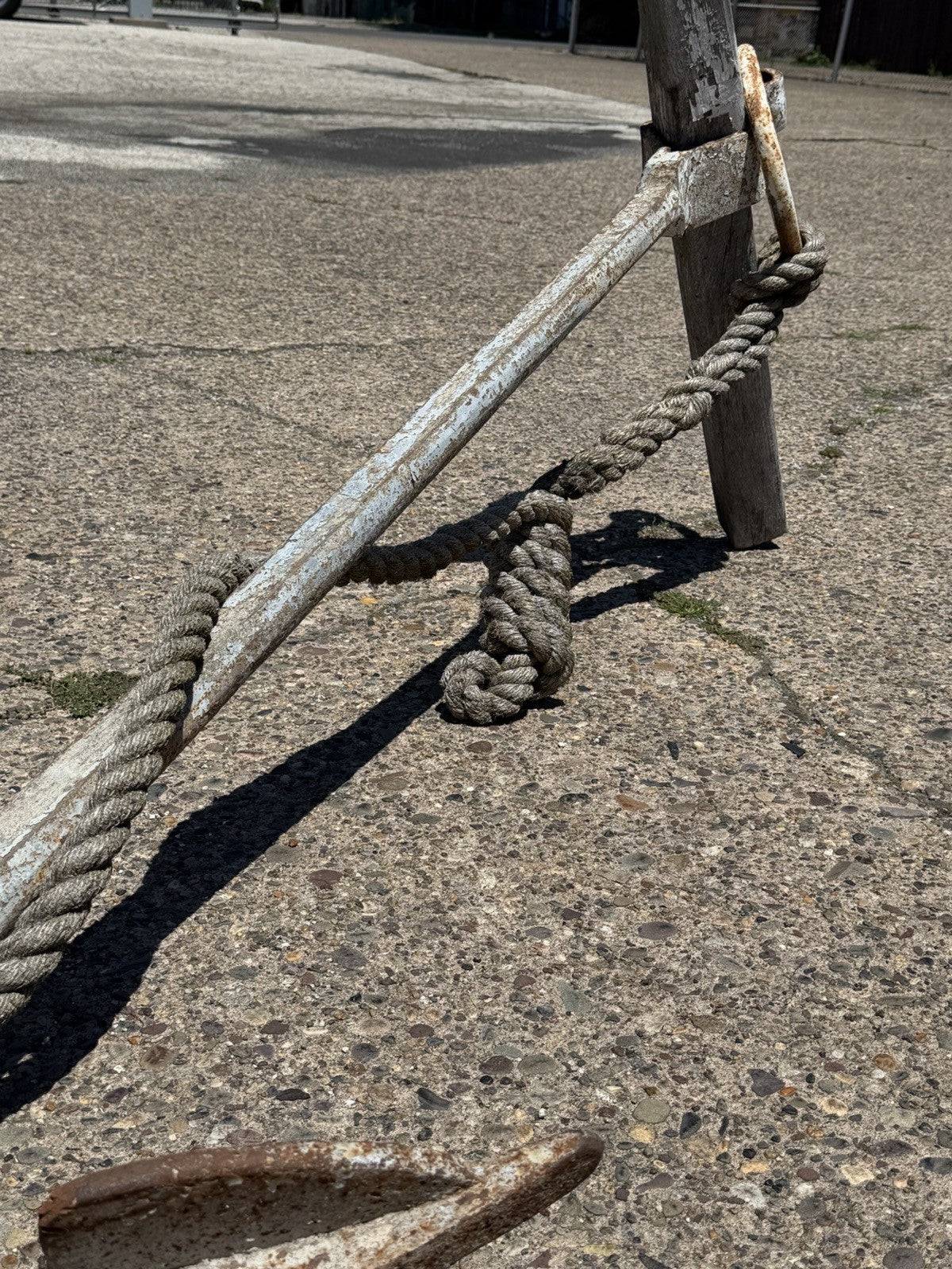 Antique English Victorian Maritime Cast Iron Large Boat Ship's Anchor and Rope