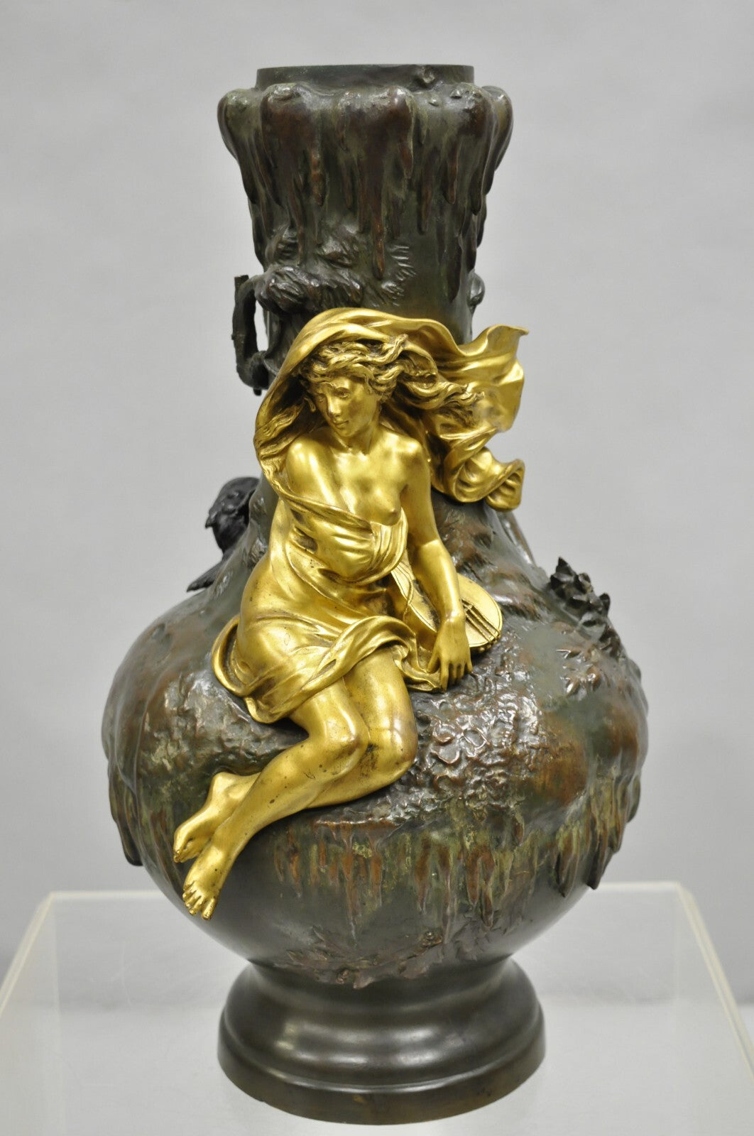 Charles Georges Ferville-Suan French Art Nouveau Gold Gilt Patinated Bronze Vase
