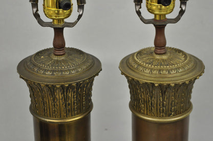 Antique French Empire Neoclassical Bronze Cylinder Tall Table Lamps - a Pair