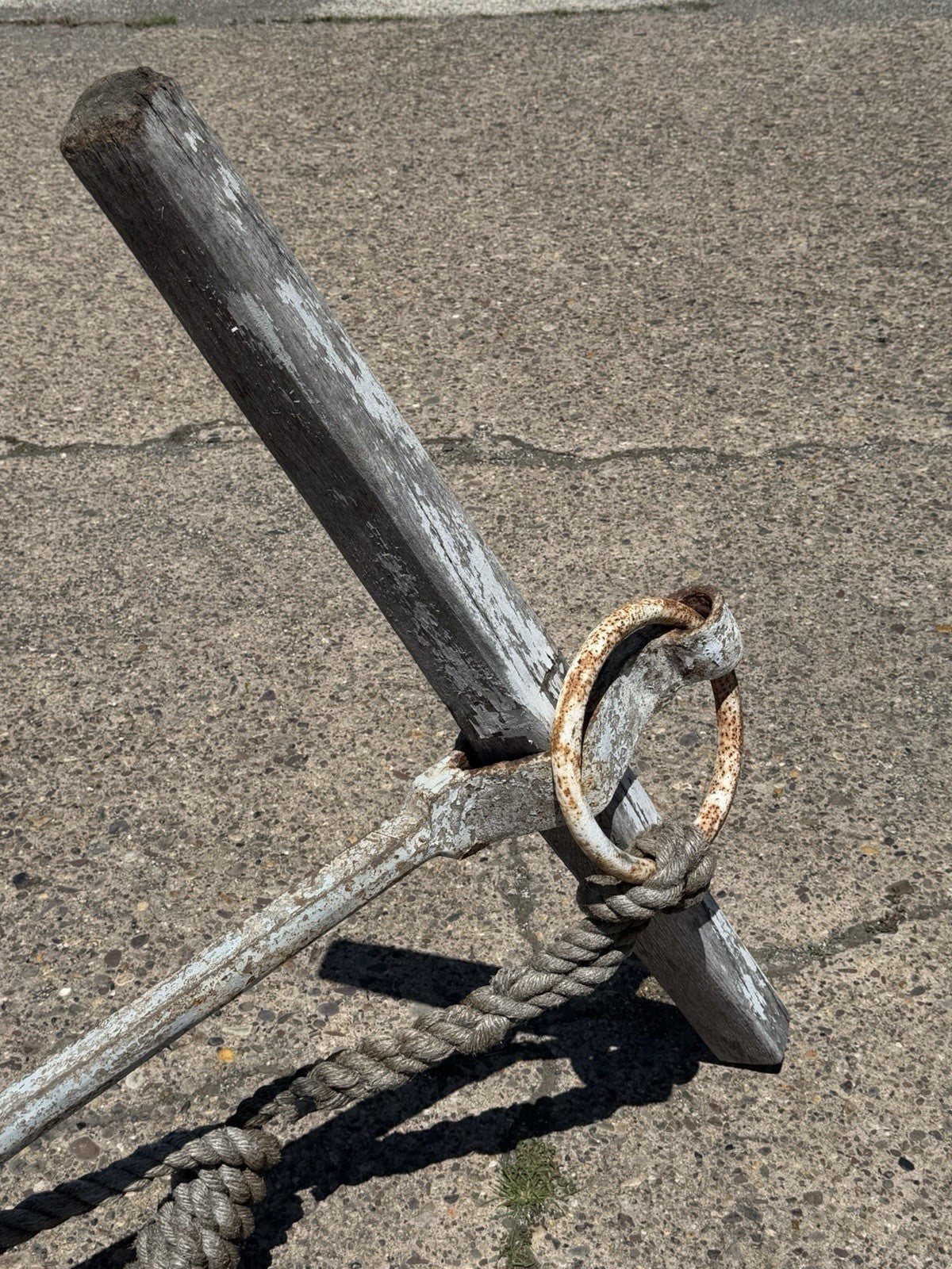 Antique English Victorian Maritime Cast Iron Large Boat Ship's Anchor and Rope