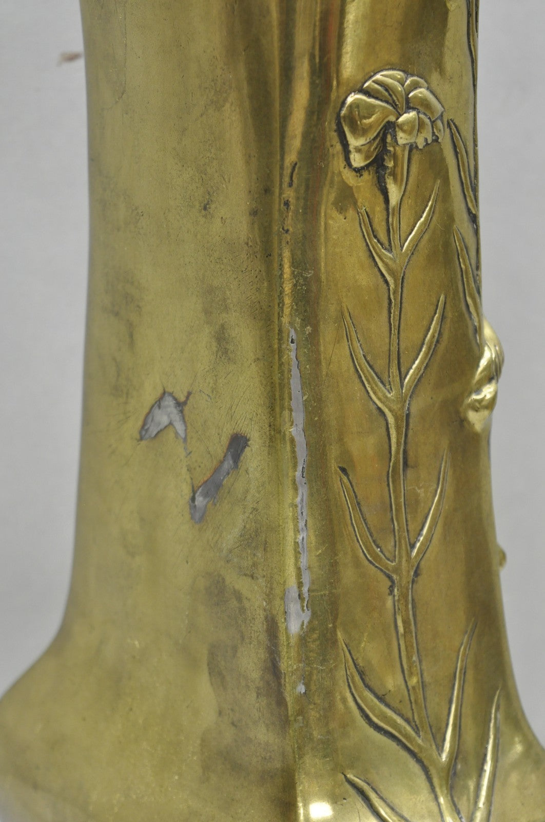 Antique Art Nouveau Chinese Gilt Bronze Nude Female Sculpture Statue 16" Vase