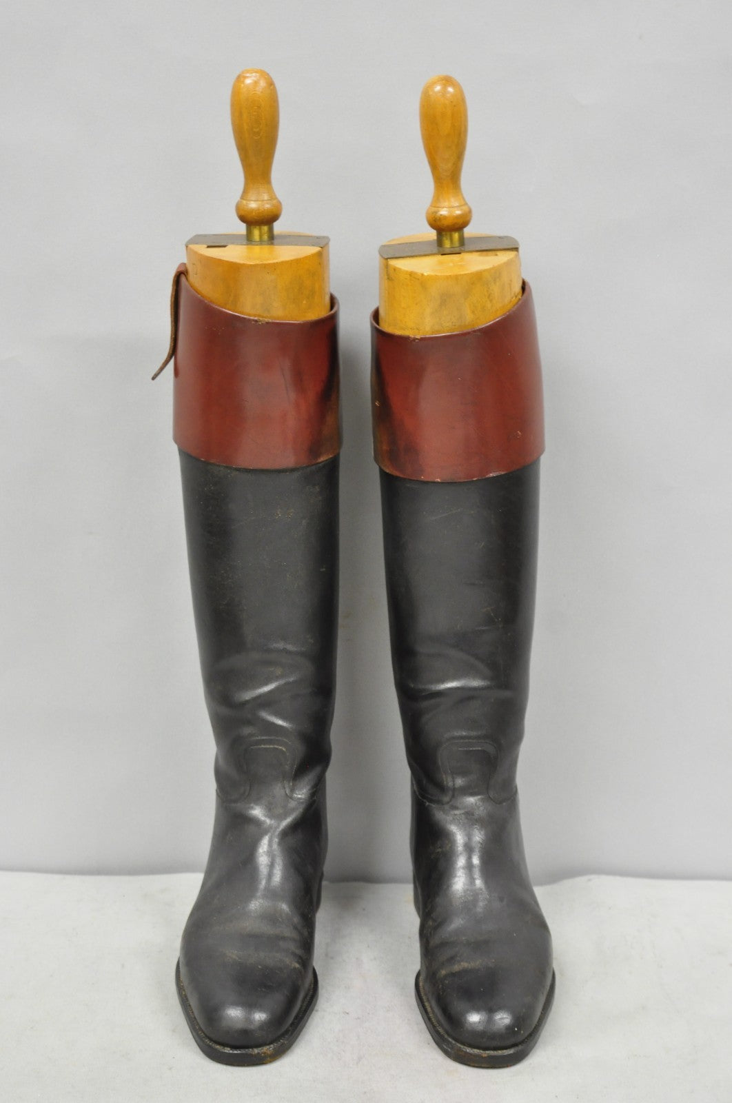Vintage Maxwell London English Leather Black & Brown Horse Riding Boots w/ Trees
