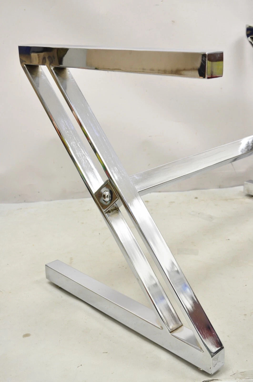 Vintage Mid Century Modern Chrome Frame Z Shaped Metal Desk Dining Table Base