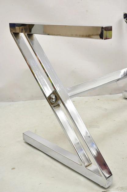 Vintage Mid Century Modern Chrome Frame Z Shaped Metal Desk Dining Table Base
