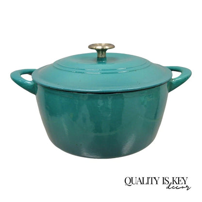 Mid Century Modern Style Green Cast Iron Dutch Oven 6.5 Qt 6.2 L Pot with Lid