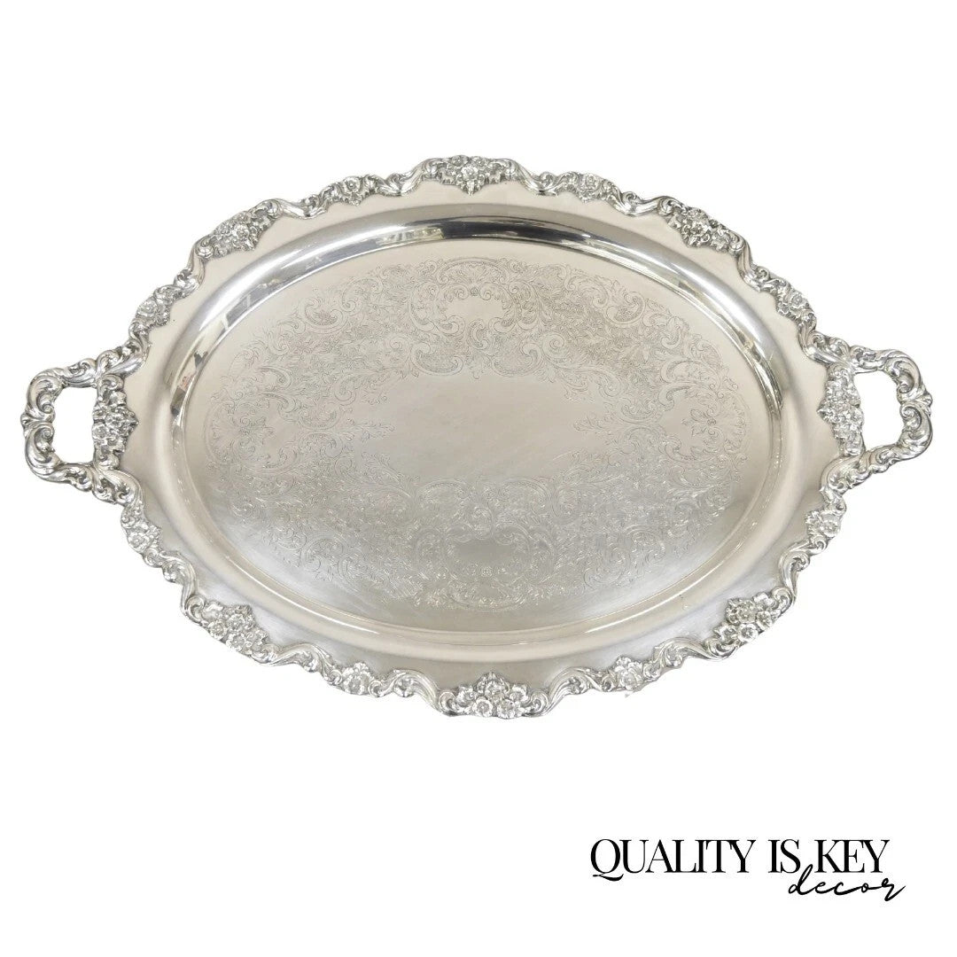 Vintage Poole 400 Lancaster Rose Large Silver Plated Serving Platter Bar Tray