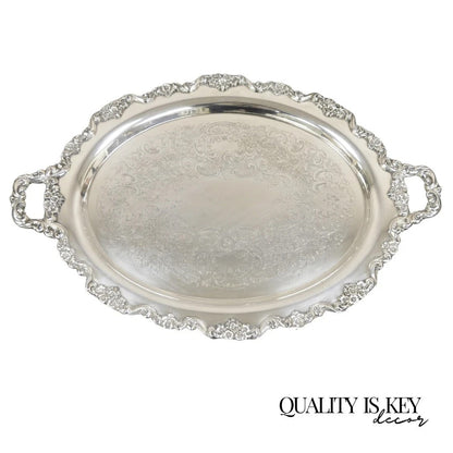 Vintage Poole 400 Lancaster Rose Large Silver Plated Serving Platter Bar Tray