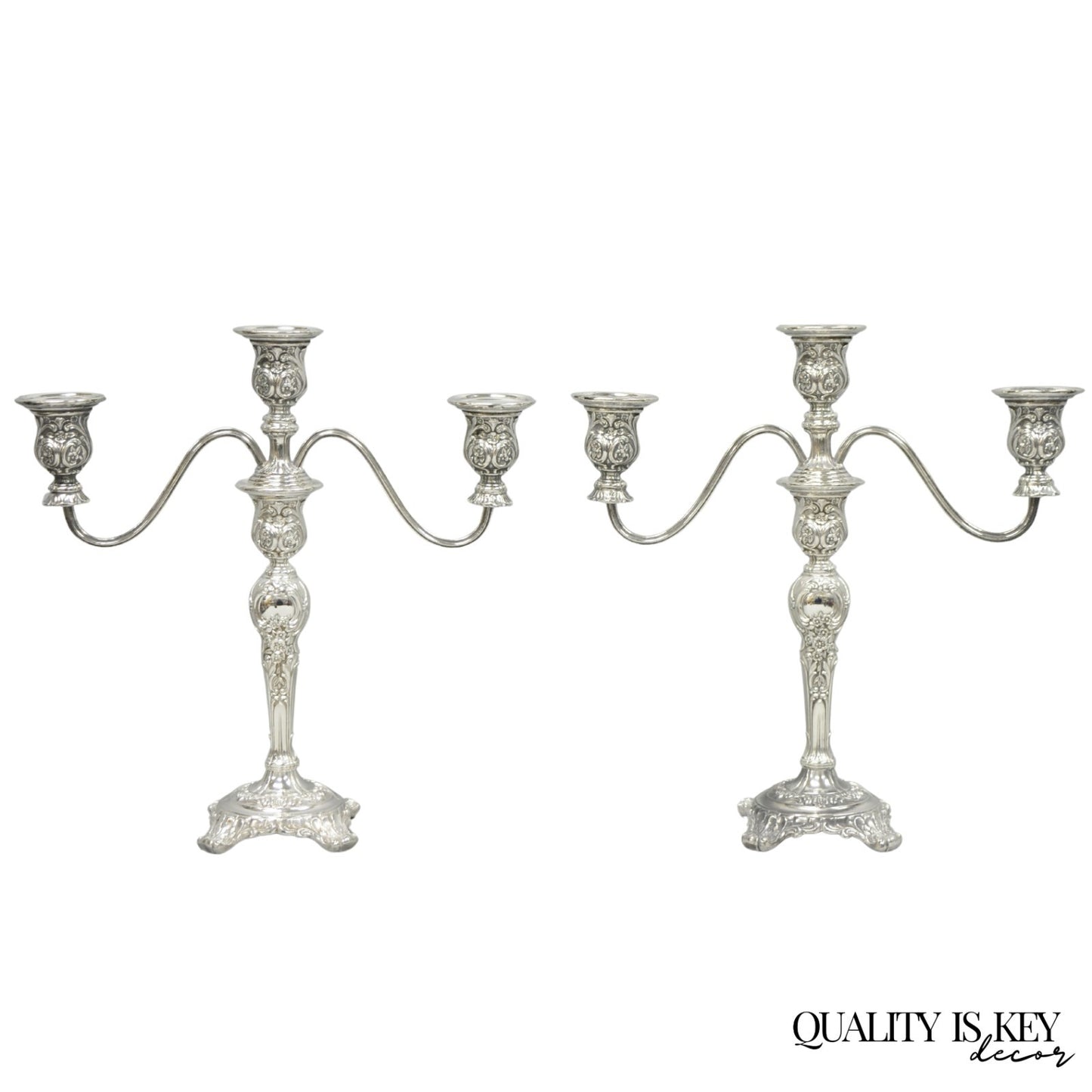 Vintage WM Rogers & Son Silver Plated 3 Arm Convertible Candelabra - a Pair