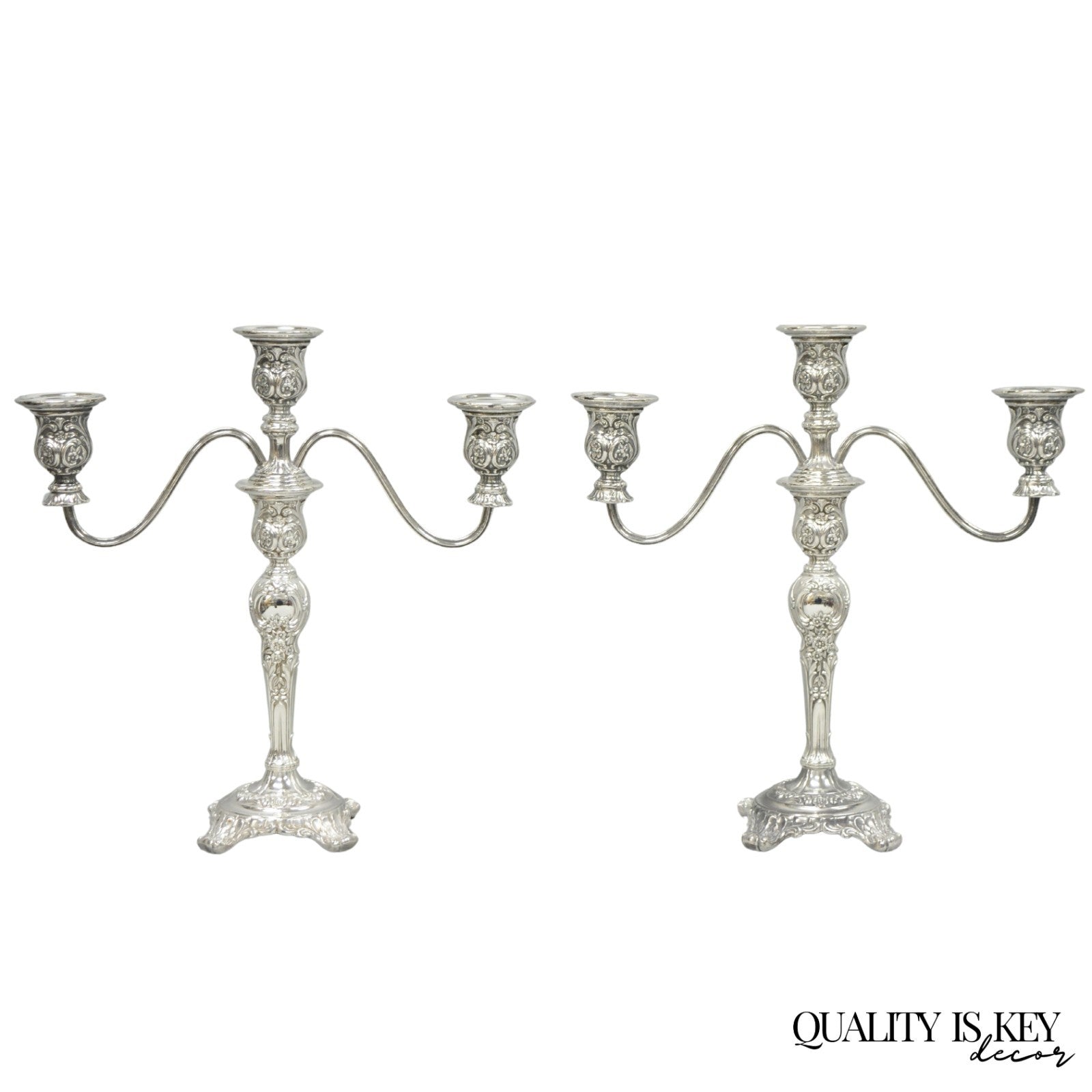 Vintage WM Rogers & Son Silver Plated 3 Arm Convertible Candelabra - a Pair