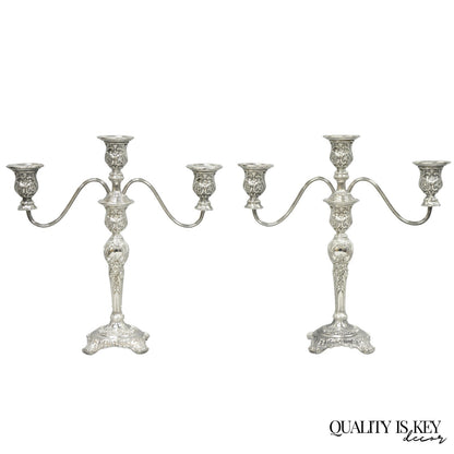 Vintage WM Rogers & Son Silver Plated 3 Arm Convertible Candelabra - a Pair
