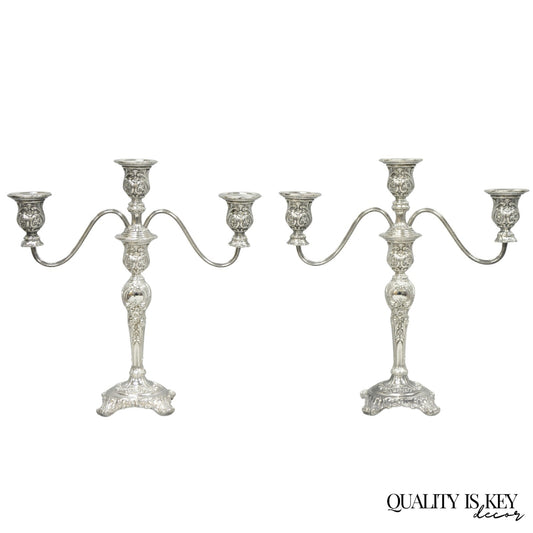 Vintage WM Rogers & Son Silver Plated 3 Arm Convertible Candelabra - a Pair