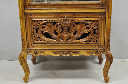 Vintage French Baroque Style Carved Wood & Glass Curio China Display Cabinet