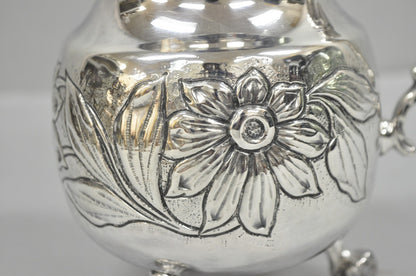 Vintage Art Nouveau Floral Repousse Silver Plated Footed Water Pitcher