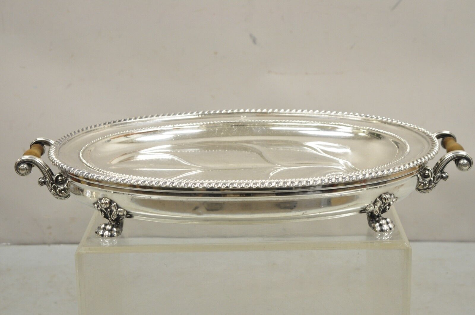 Antique English Victorian Silver Plated Paw Foot Meat Cutlery Chaffing Dish Tray
