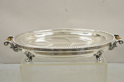 Antique English Victorian Silver Plated Paw Foot Meat Cutlery Chaffing Dish Tray