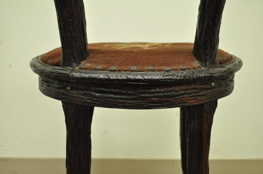 Antique Black Forest Faux Bois Carved Mahogany Twig Branch Side Vanity Chair
