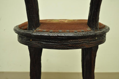 Antique Black Forest Faux Bois Carved Mahogany Twig Branch Side Vanity Chair