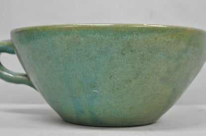 Vintage Primitive Green Glazed Ceramic Pottery Large Mixing Bowl w Handle
