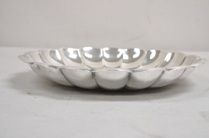 Vintage Modernist 13" Round Silver Plated Scalloped Edge Centerpiece Fruit Bowl