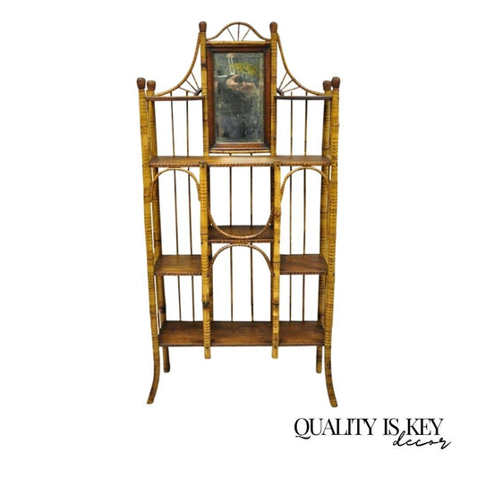 19th C. English Victorian Bamboo Stick and Ball Curio Shelf Display Etagere