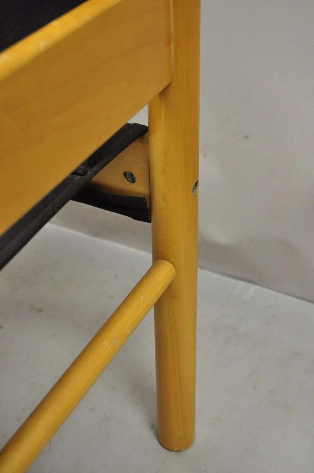 Vintage Mid Century Modern Scandinavian Black Canvas Birch Wood Lounge Chair