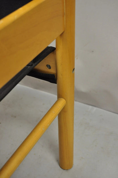 Vintage Mid Century Modern Scandinavian Black Canvas Birch Wood Lounge Chair