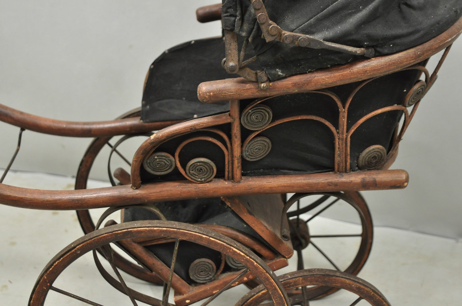 Antique Victorian Bentwood Small Child Size Decorative Baby Buggy Carriage