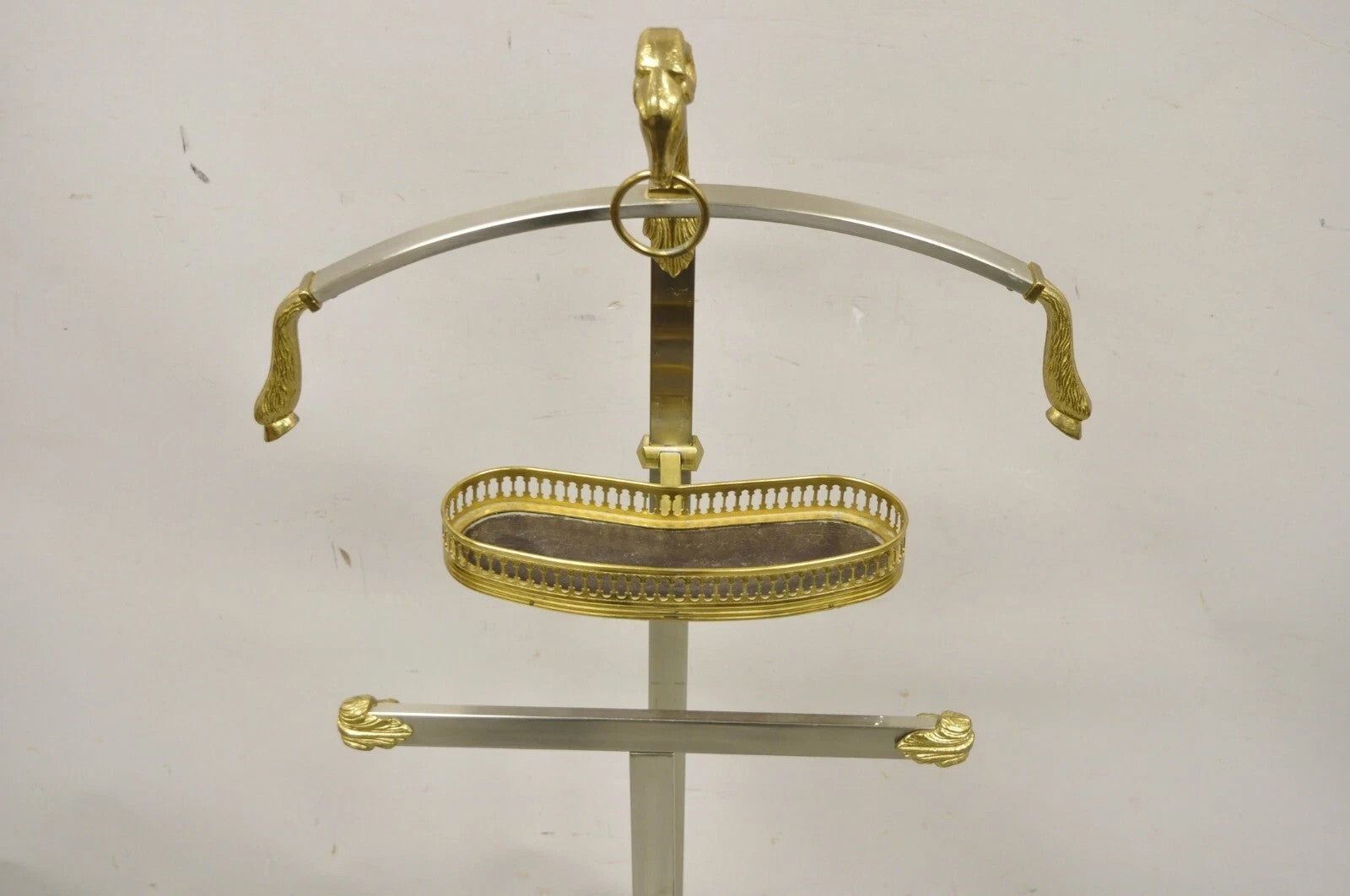 Vintage Italian Maison Jansen Style Brass & Steel Rams Head Suit Clothing Valet