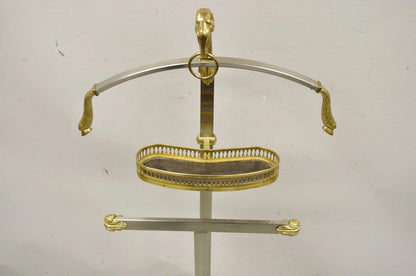 Vintage Italian Maison Jansen Style Brass & Steel Rams Head Suit Clothing Valet