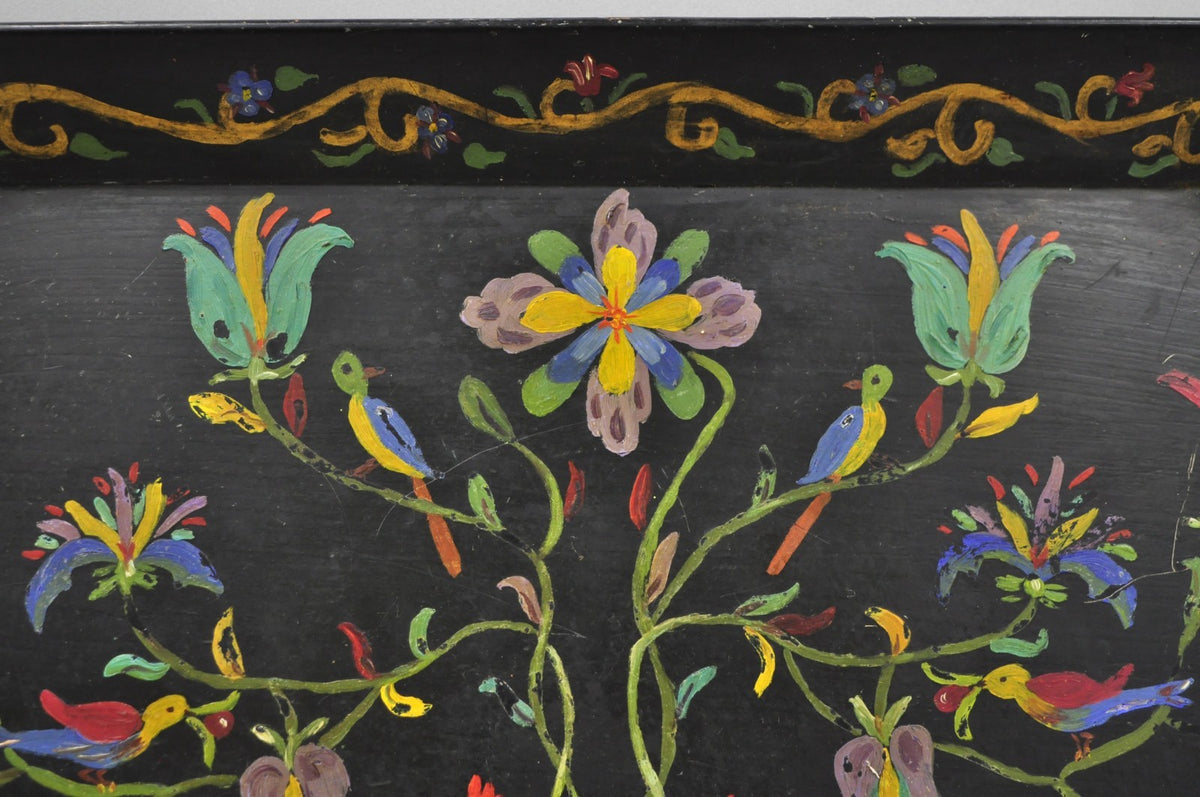 Vintage Lida Bell Clark French Country PA Dutch Hand Painted Toleware Metal Tray