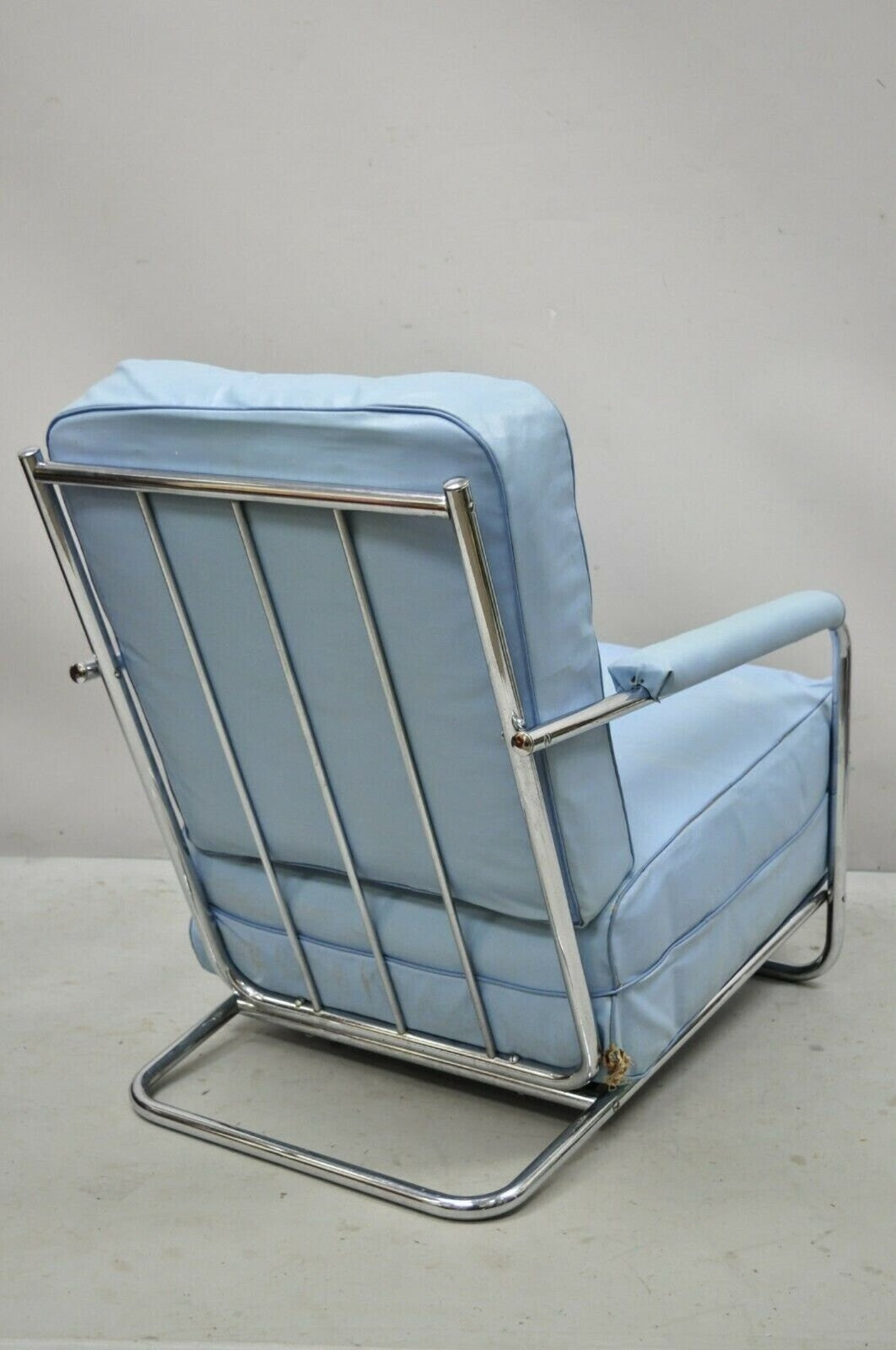 Vintage Gilbert Rohde for Troy Sunshade Art Deco Easy Chair Blue Lounge Chair