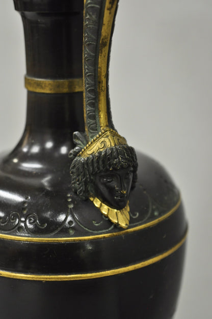 Antique French Neoclassical Patinated & Gilt Bronze Figural Ewer Urn Table Lamp