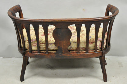 Antique Victorian Carved Mahogany Paw Foot Barrel Back Settee Loveseat Sofa