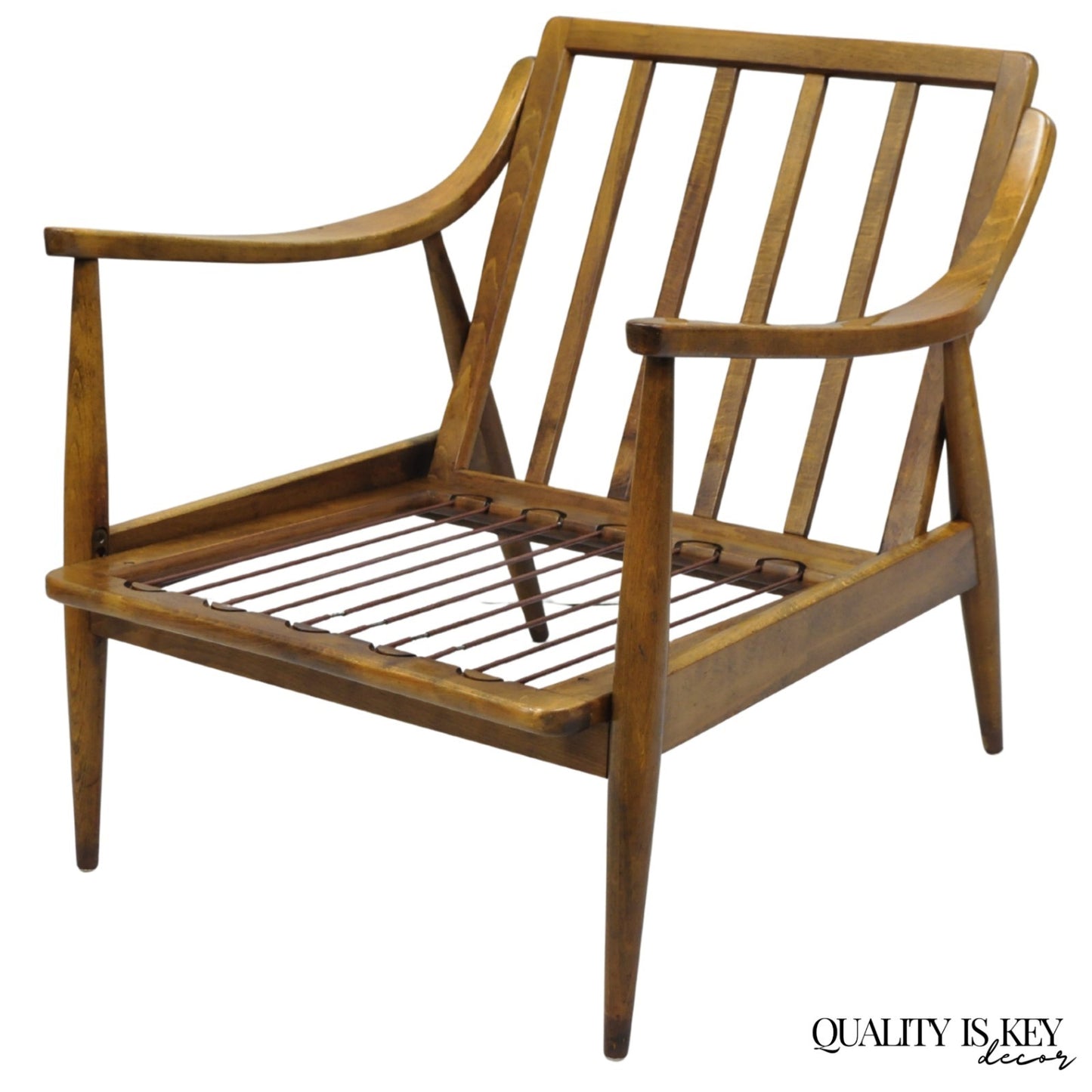 Vintage Mid Century Modern Danish Style Sculptural Walnut Lounge Arm Chair