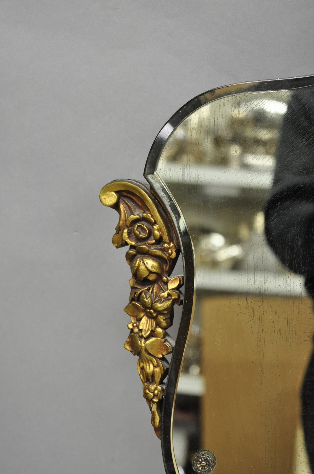 Antique French Rococo Victorian Gold Gilt Wood Frame Cameo Boudoir Wall Mirror