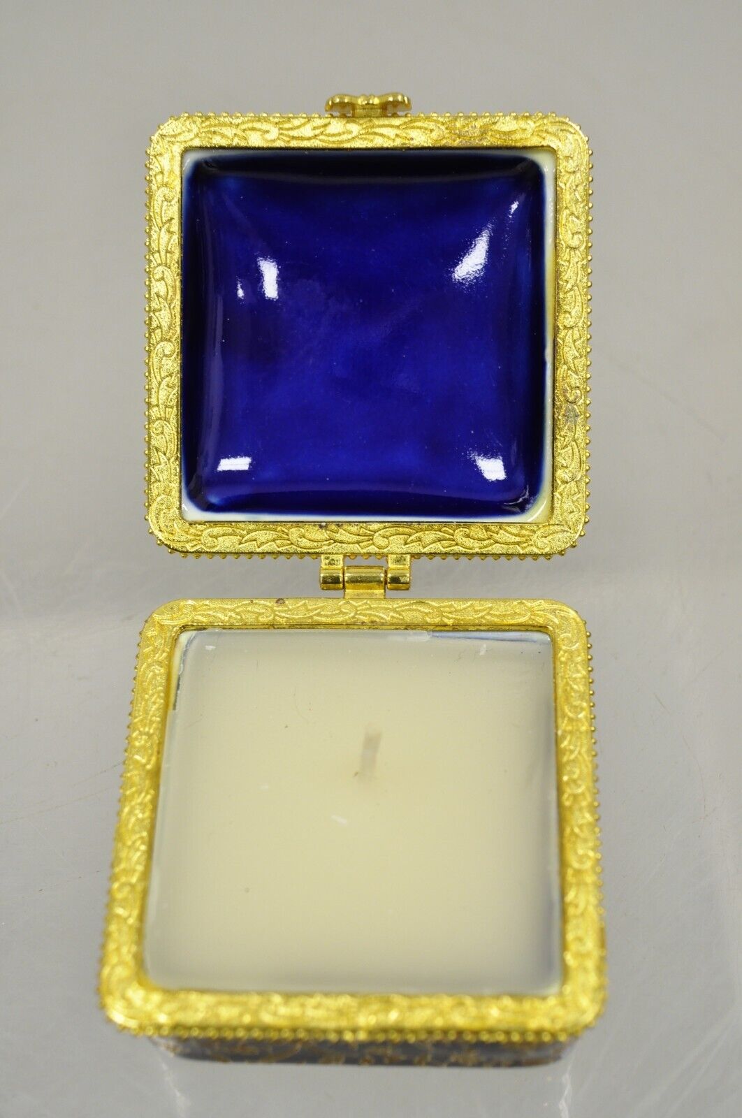 Cobalt Blue Porcelain Egg Gold Gilt Hinged Lid Candle Trinket Box - 2 Pcs