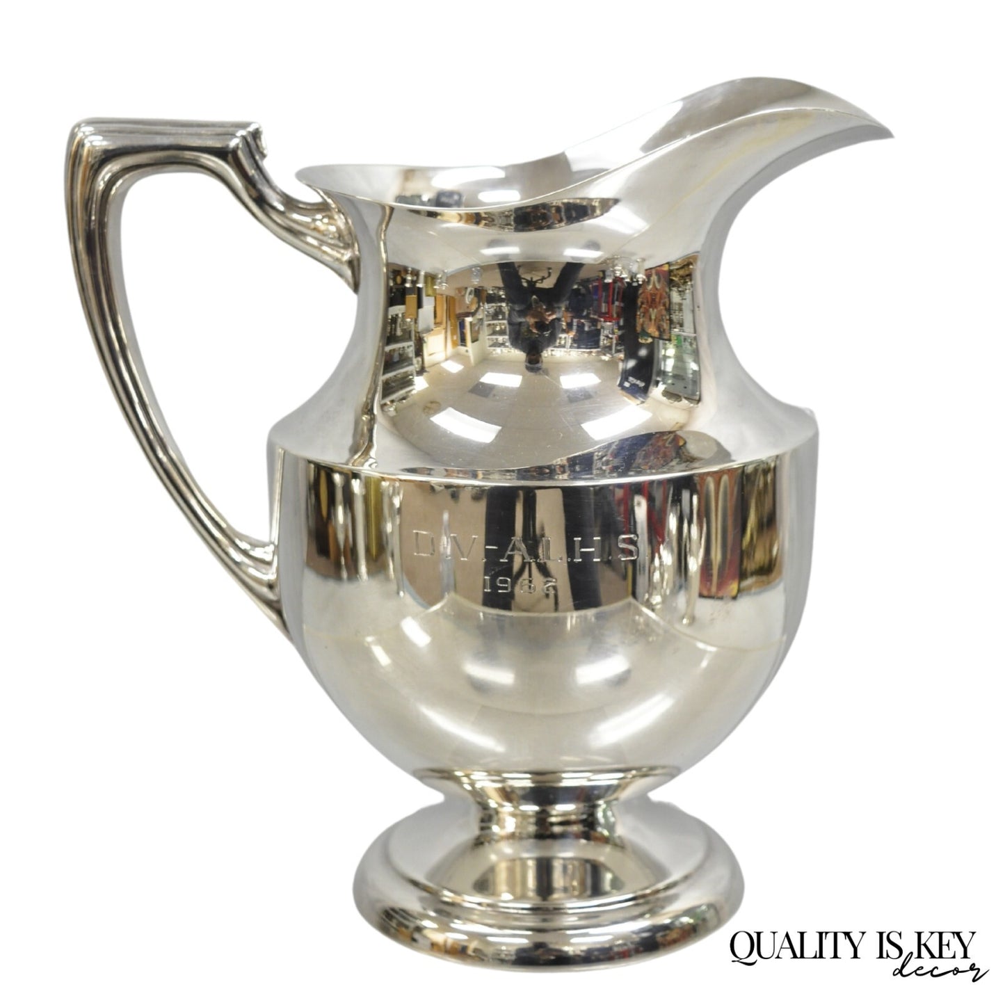 Vintage Crescent Victorian Silver Plated Bulbous Lemonade Water Pitcher Engraved