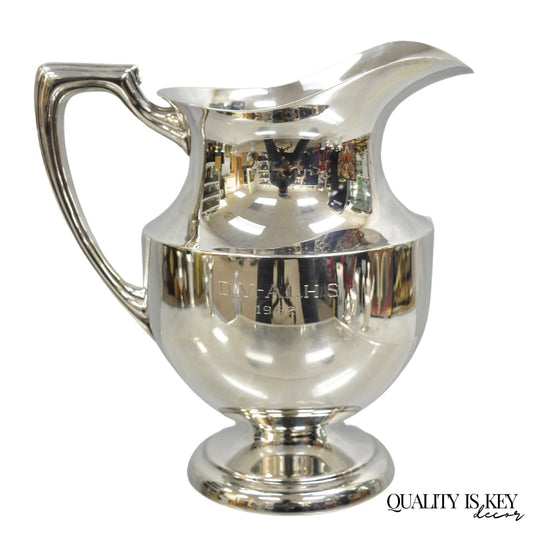 Vintage Crescent Victorian Silver Plated Bulbous Lemonade Water Pitcher Engraved
