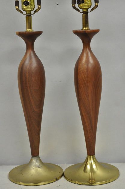 Vintage Mid Century Modern Tony Paul for Westwood Walnut Table Lamps - a Pair