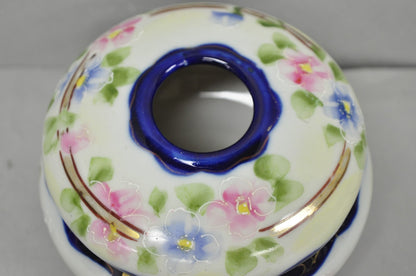 Victorian Japanese Hand Painted Porcelain Cobalt Blue Hair Receiver & Powder Jar