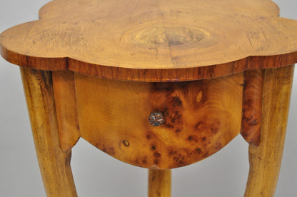 Vintage Art Deco Style Burr Walnut Curved Leg Pedestal One Drawer Side Table