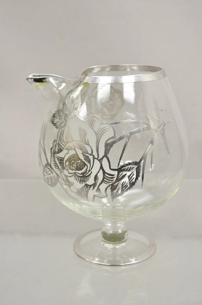 Vintage Art Nouveau Floral Sterling Silver Overlay Glass Footed Water Pitcher