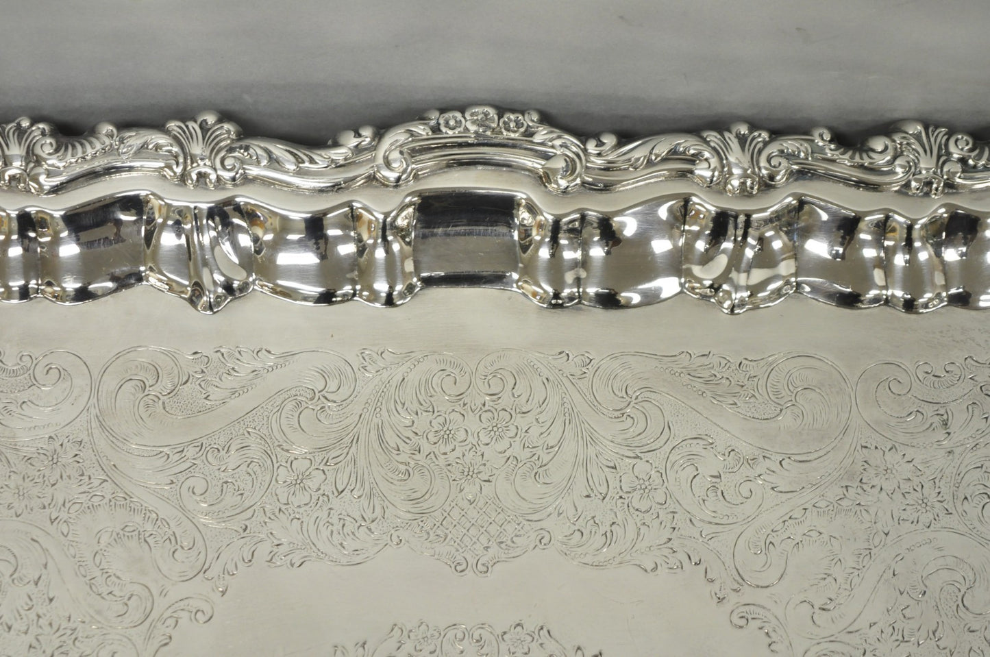 Vintage Victorian Silver Plated Footed Twin Handle Serving Platter Bar Tray