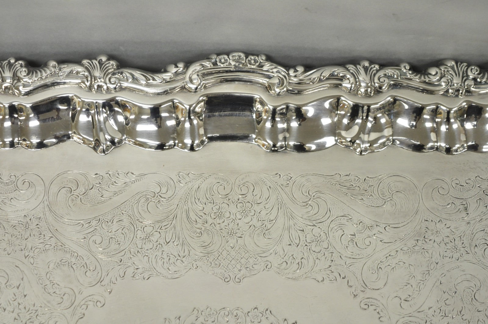 Vintage Victorian Silver Plated Footed Twin Handle Serving Platter Bar Tray