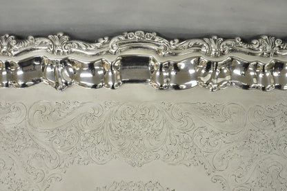 Vintage Victorian Silver Plated Footed Twin Handle Serving Platter Bar Tray