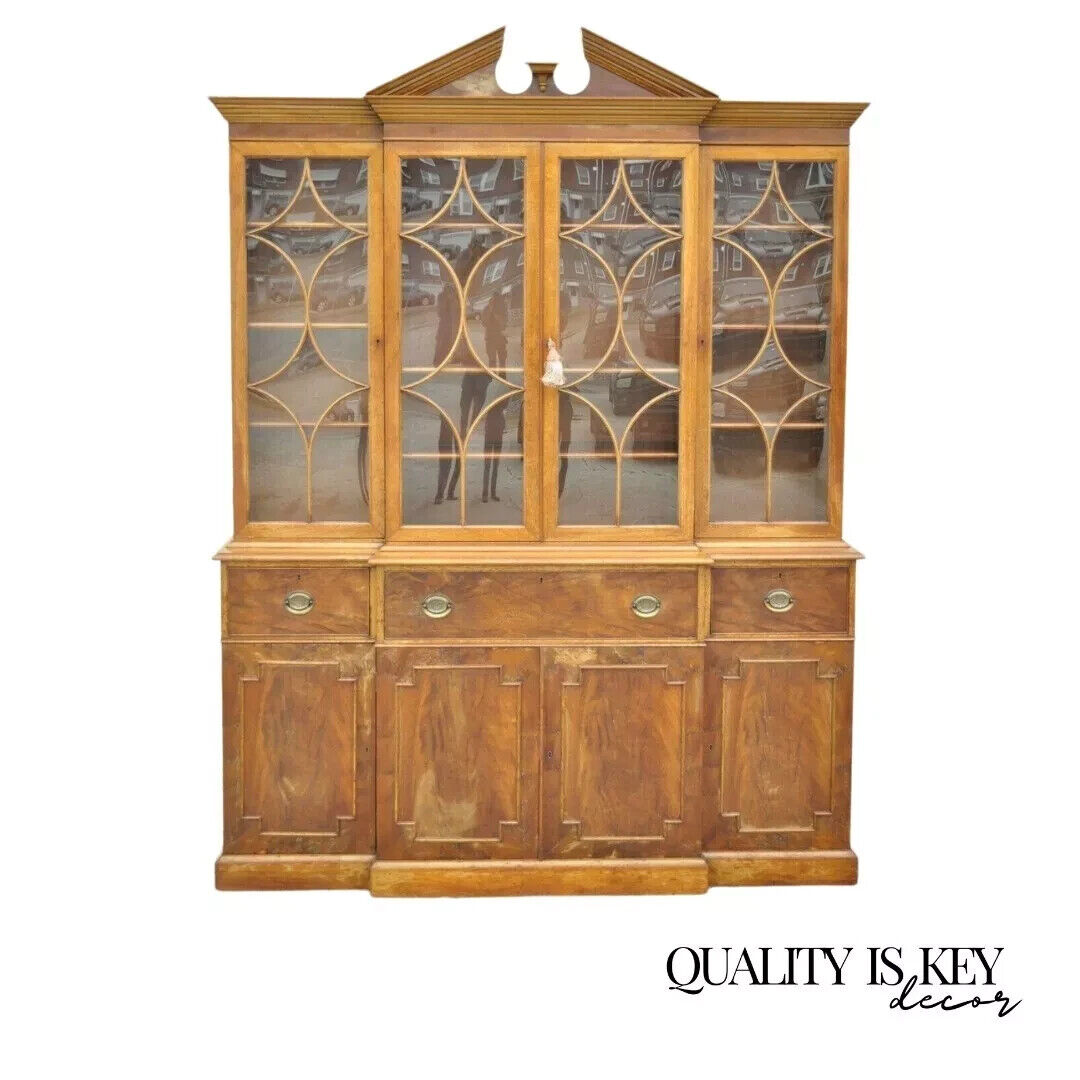 Vintage Beacon Hill Georgian Mahogany Breakfront China Cabinet Desk Bookcase