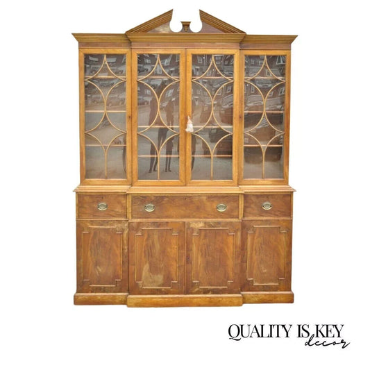 Vintage Beacon Hill Georgian Mahogany Breakfront China Cabinet Desk Bookcase