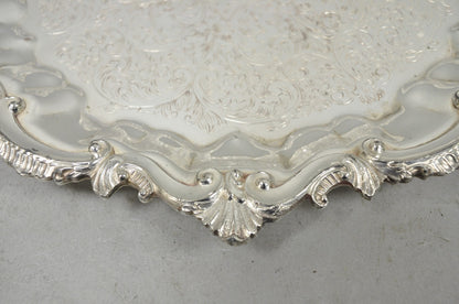 Vintage SBEP Victorian Silver Plated Round Scalloped Salver Bar Tray Platter